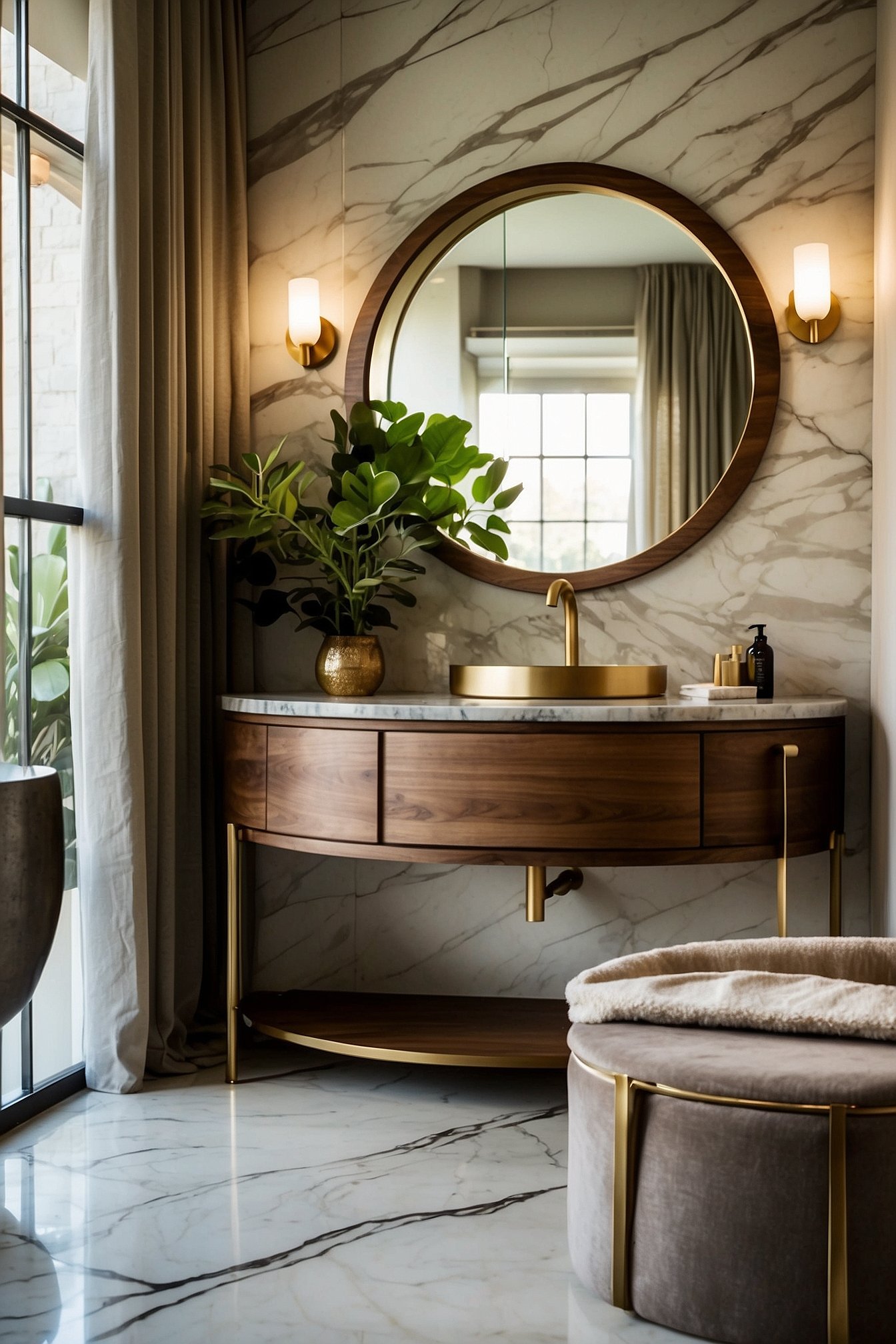 LED backlit round bathroom mirror