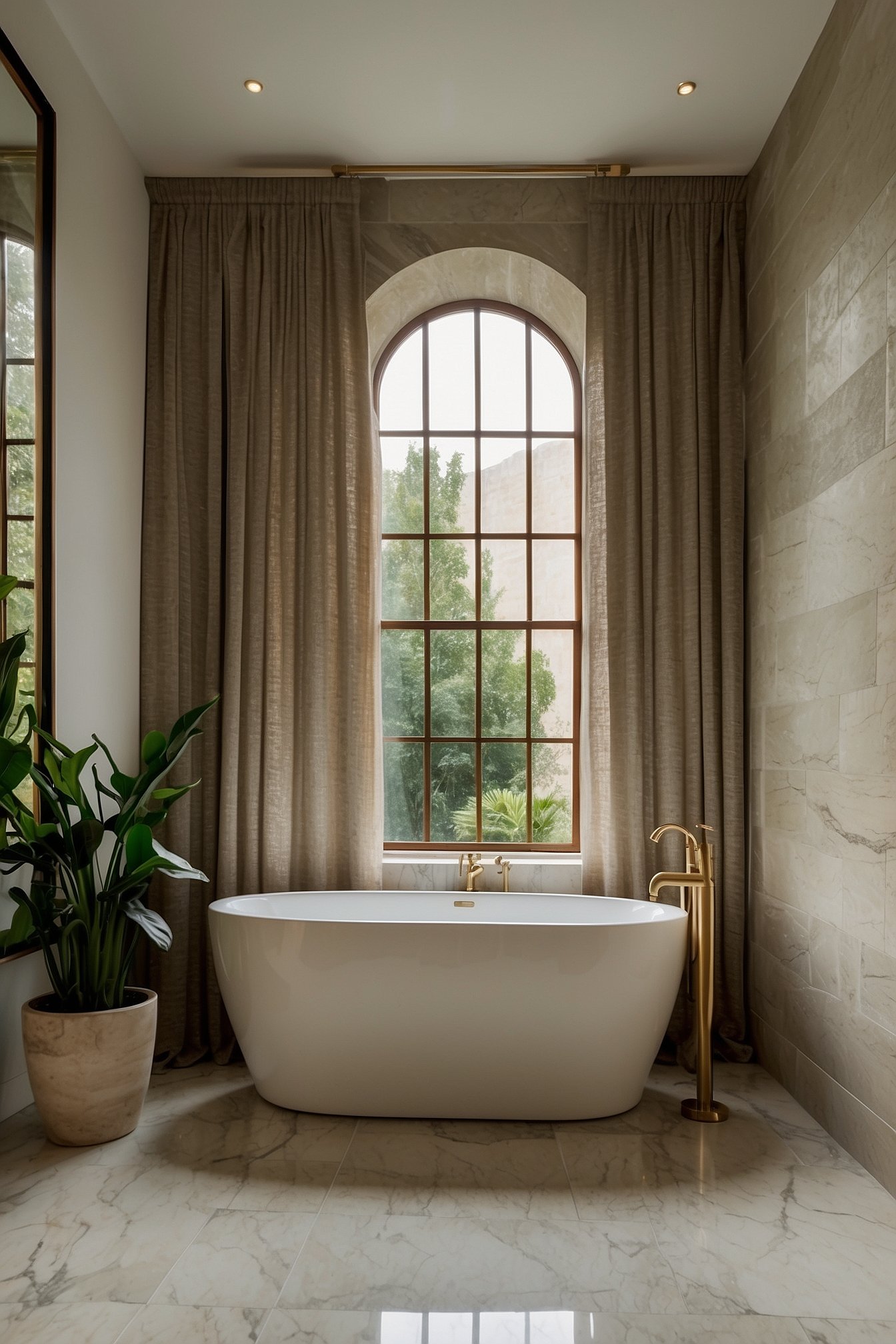 Elegant bathroom with a freestanding bathtub and walk-in shower combination
