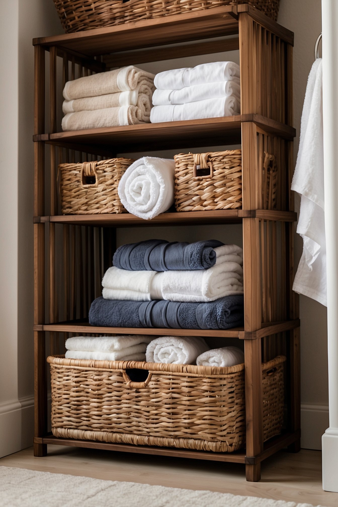 Clear storage bins in linen closet