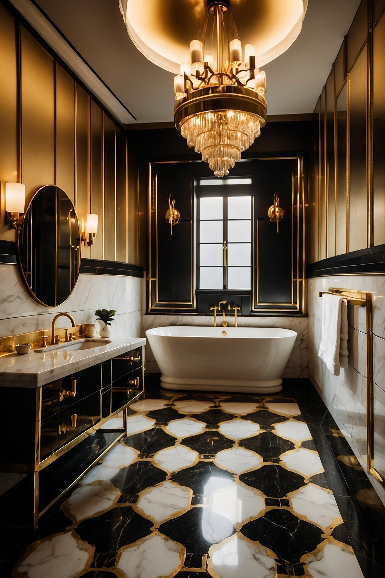 Moroccan inspired patterned cement floor tile in powder room
