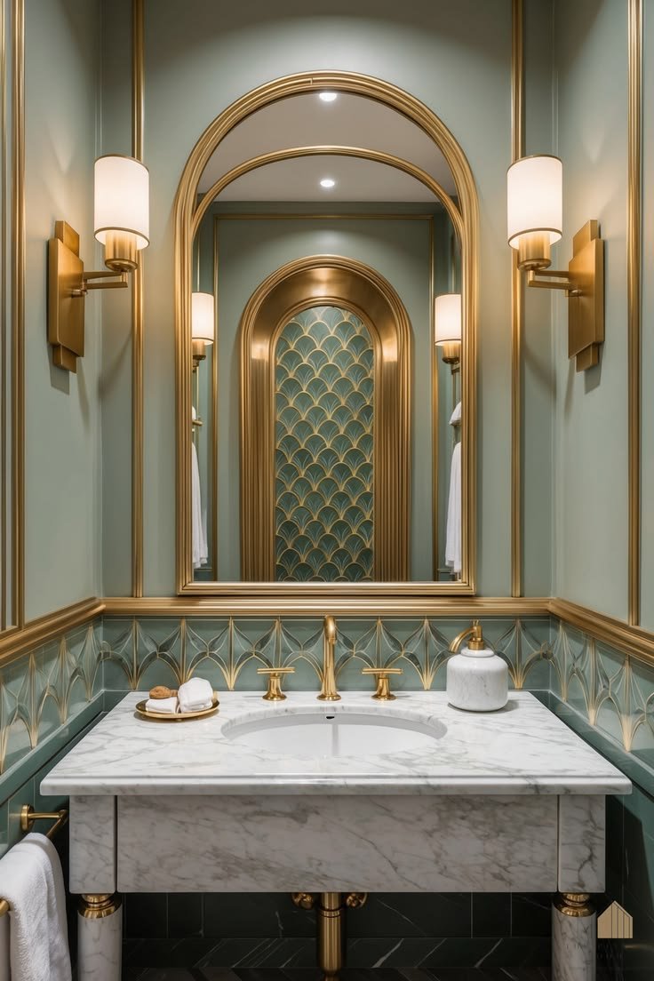 Art deco bathroom with patterned tile