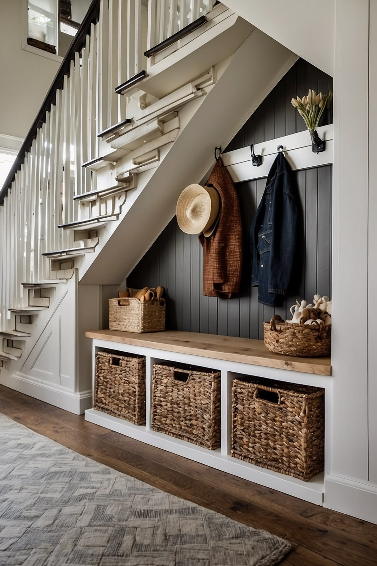Staircase with under-stairs bench