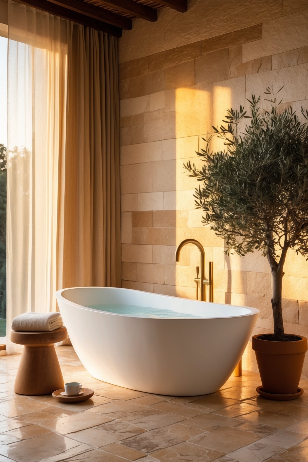Soft warm light glowing in a clean bright bathroom