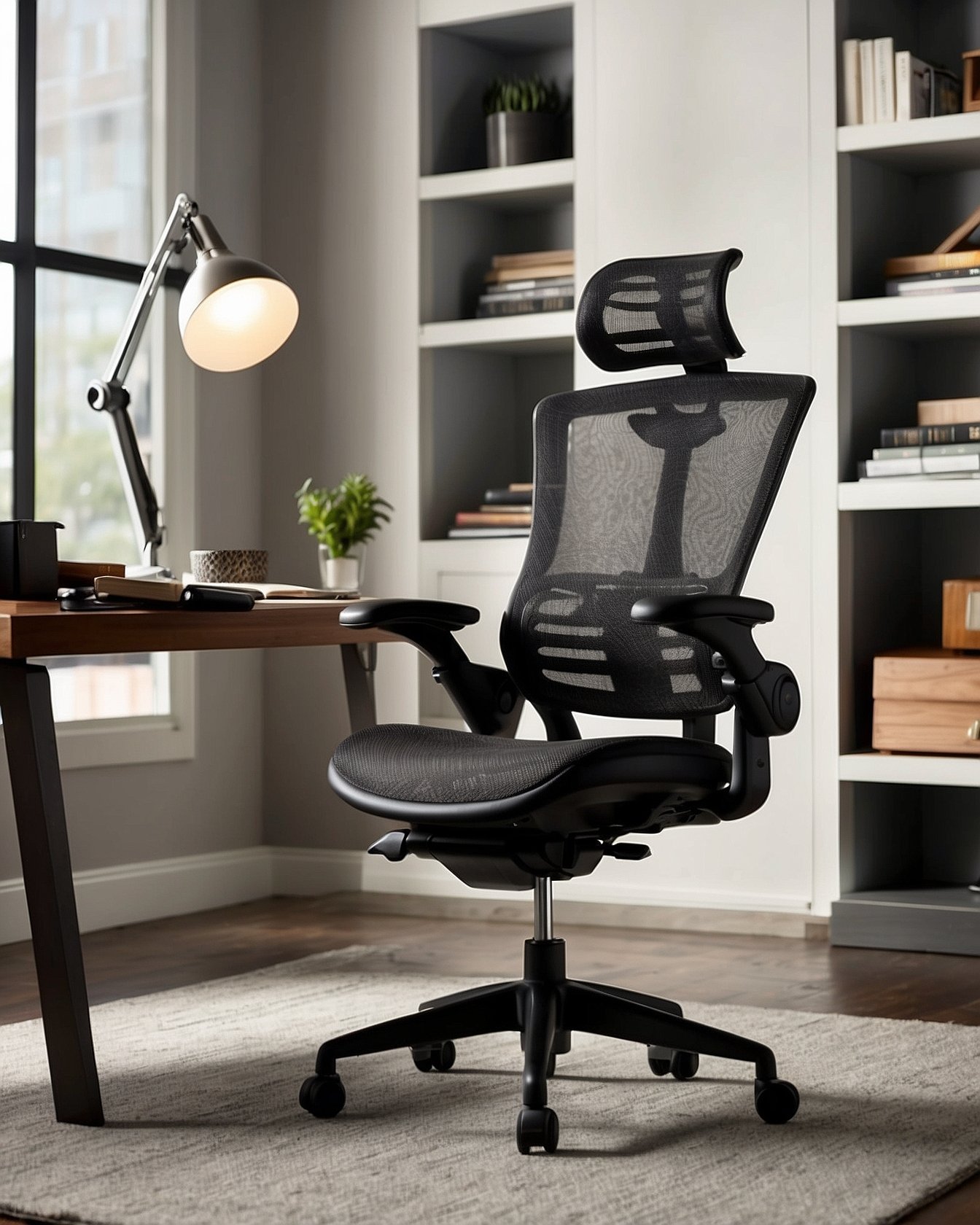 Ergonomic mesh office chair with lumbar support and adjustable arms