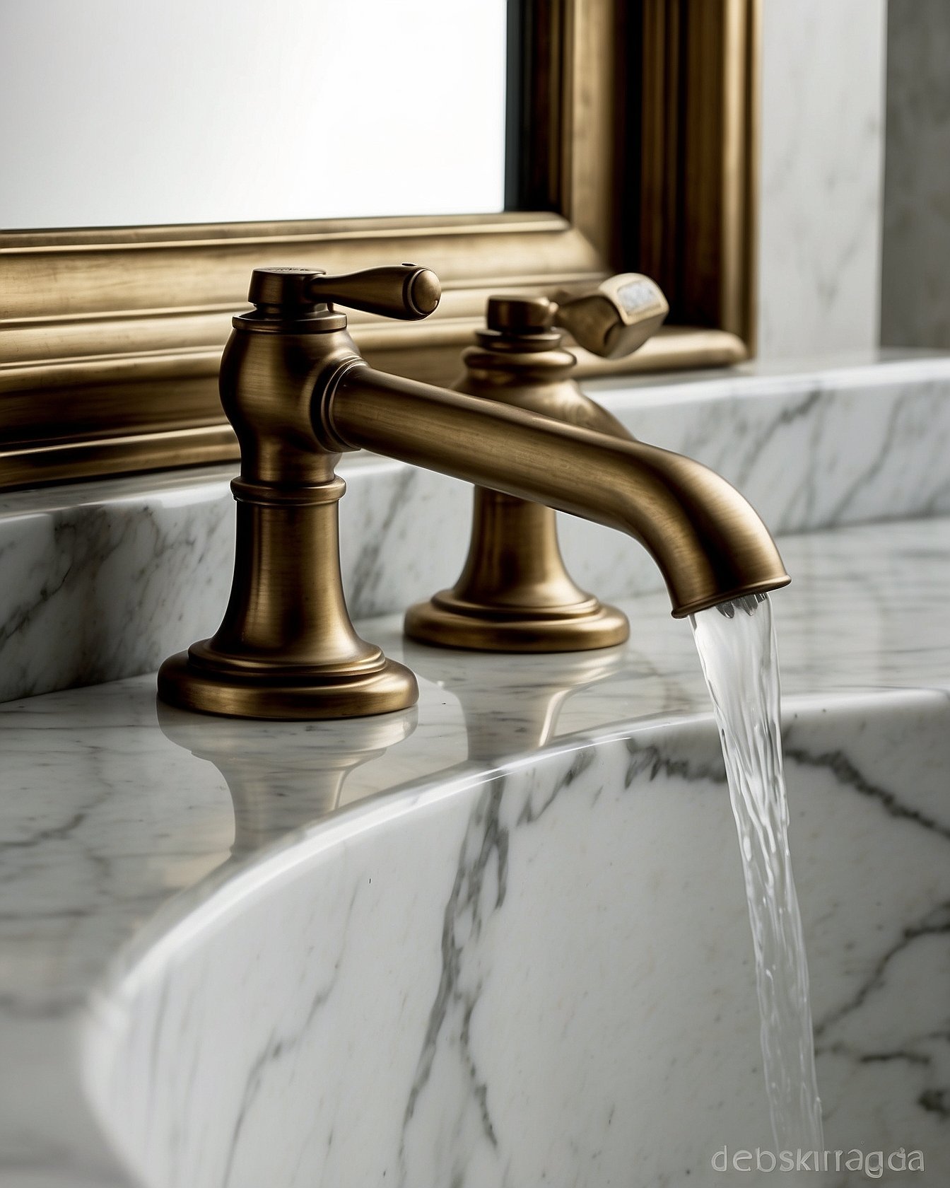 Two handle widespread bathroom faucet in antique brass with cross handles