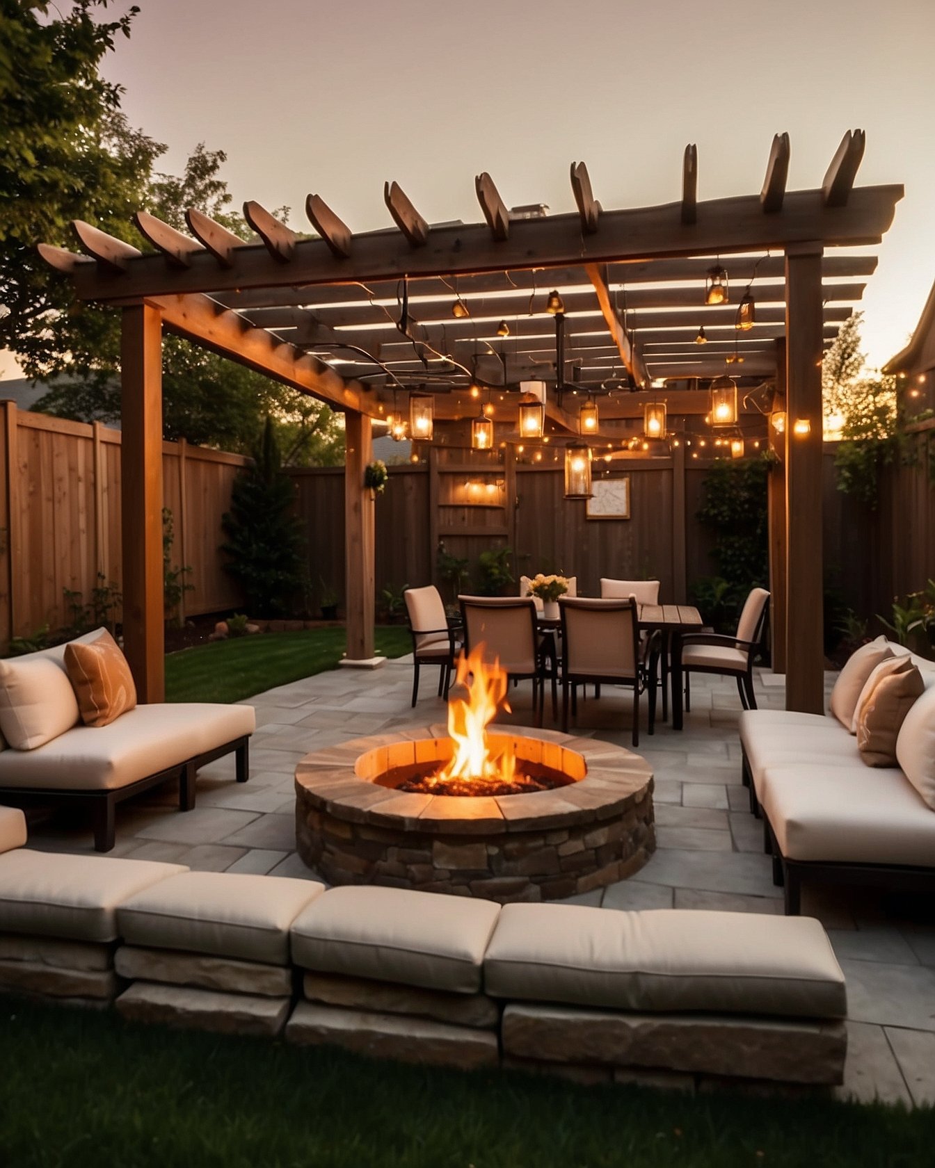 Backyard with pergola and fire pit