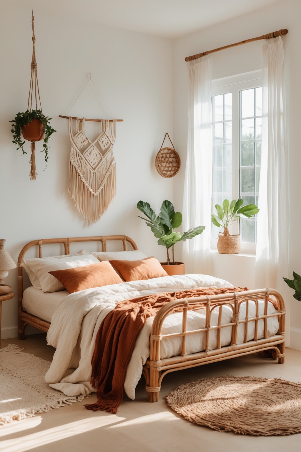 Cozy bedroom corner with a soft textured area rug