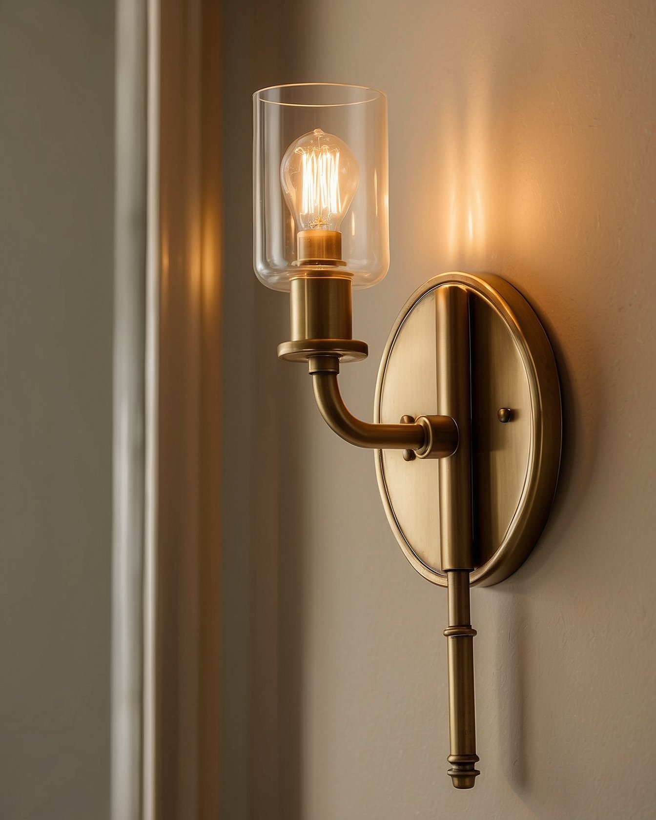 NATYSWAN pair of brass wall sconces flanking bathroom mirror