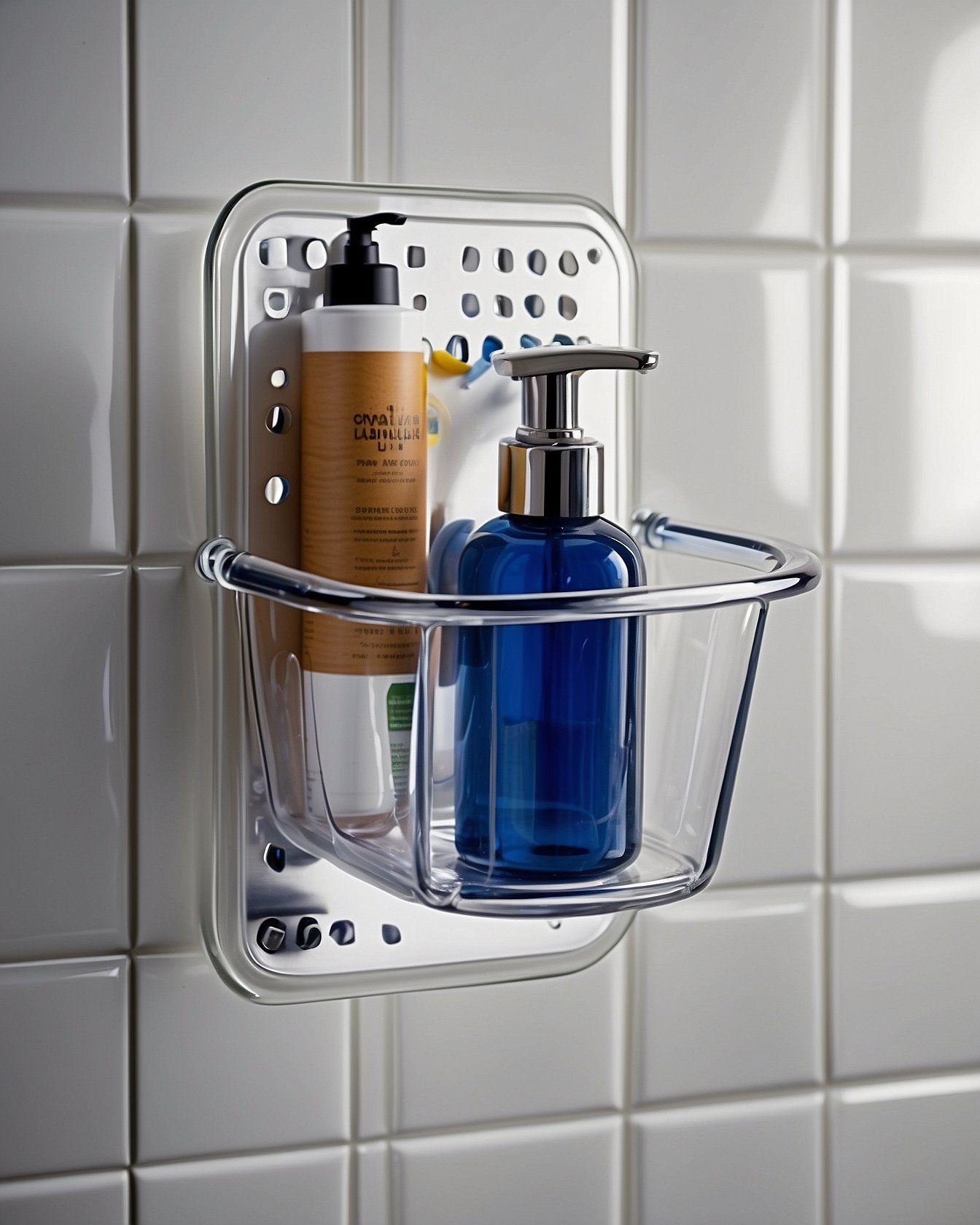 TAILI suction cup shower caddy attached to glass shower panel for renters