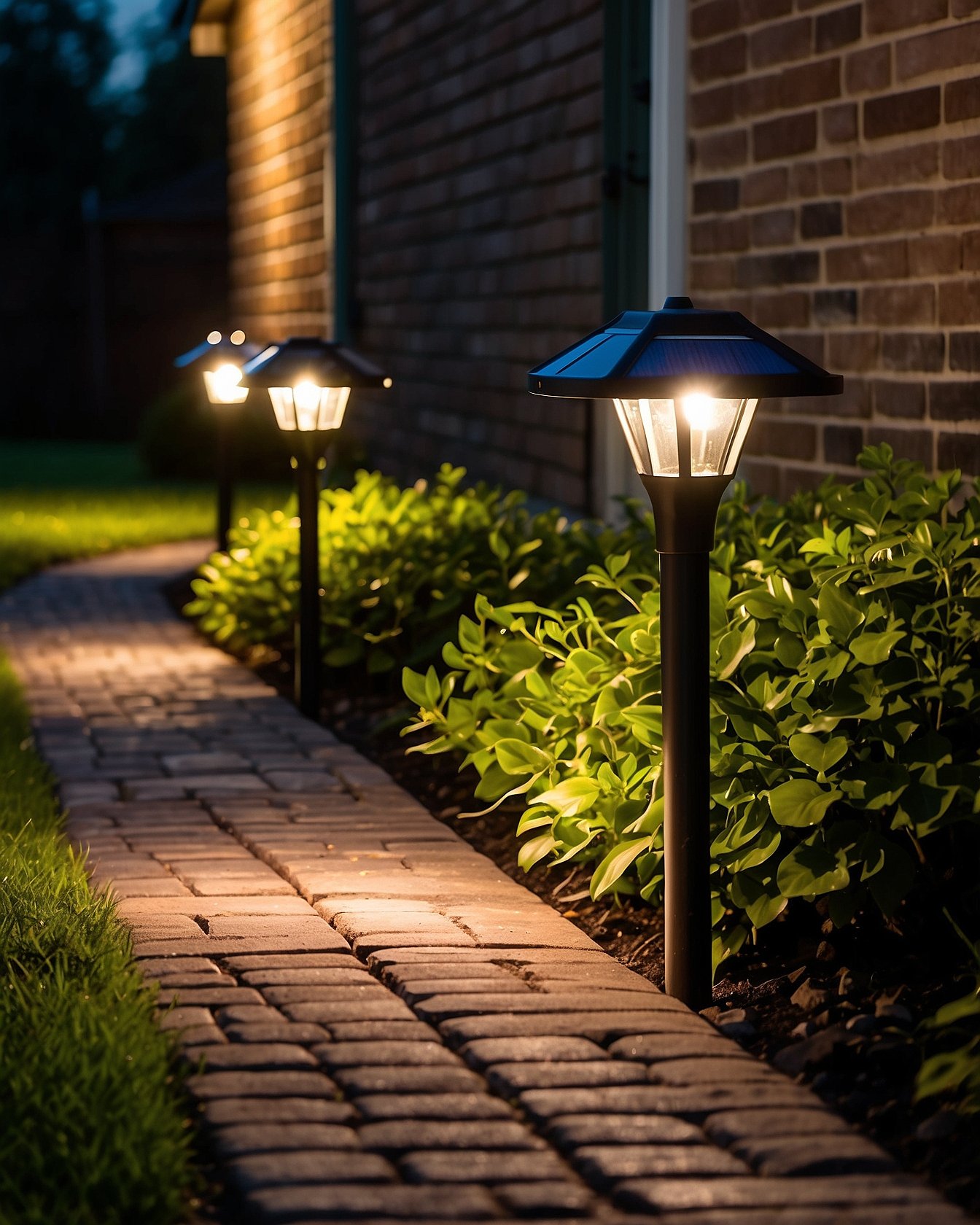 XMCOSY solar path lights 4 pack lining brick walkway to cottage