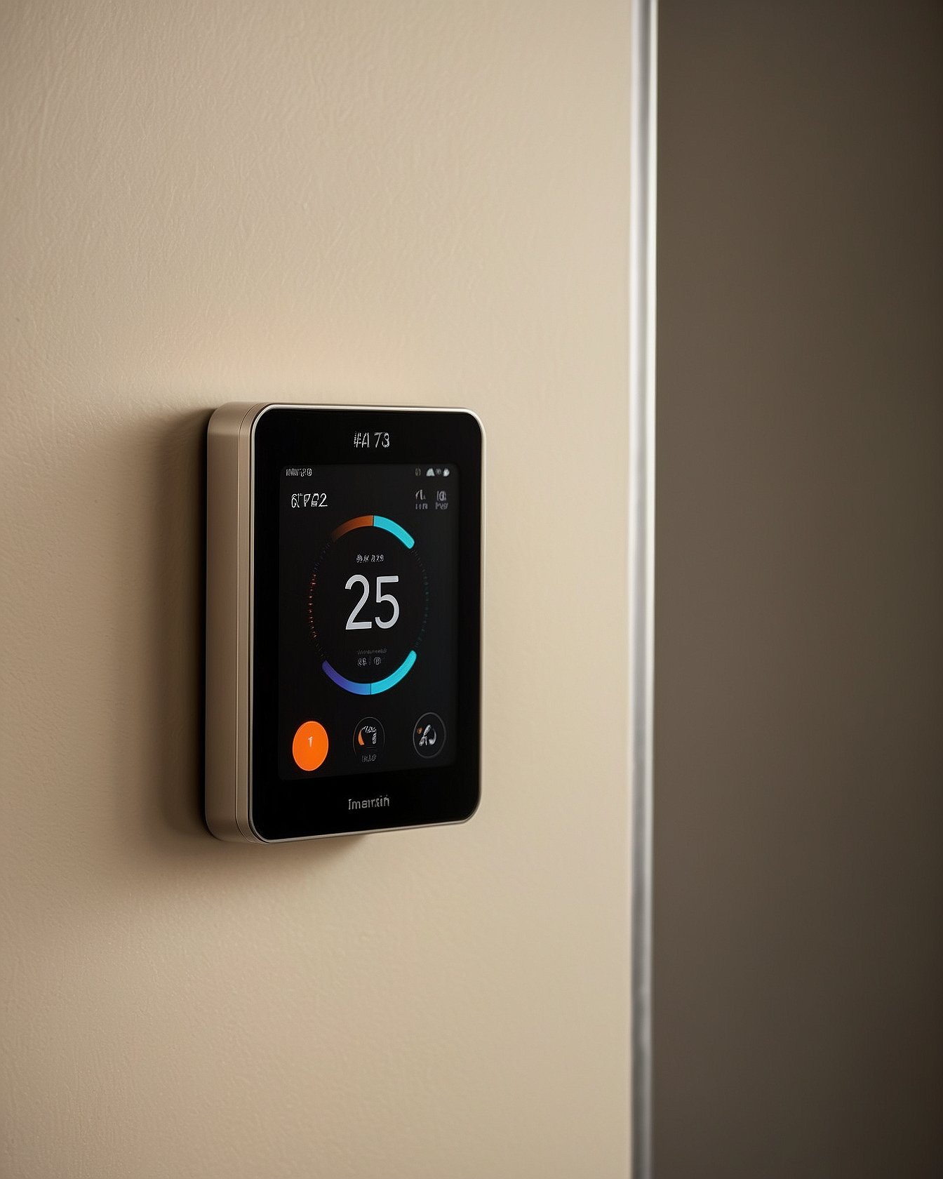 Ecobee Smart Thermostat Premium with color touchscreen on cream wall