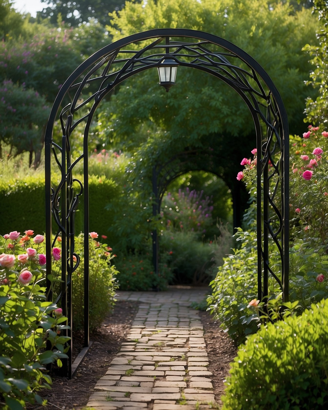 Outdoor privacy trellis with climbing vines for patio shade
