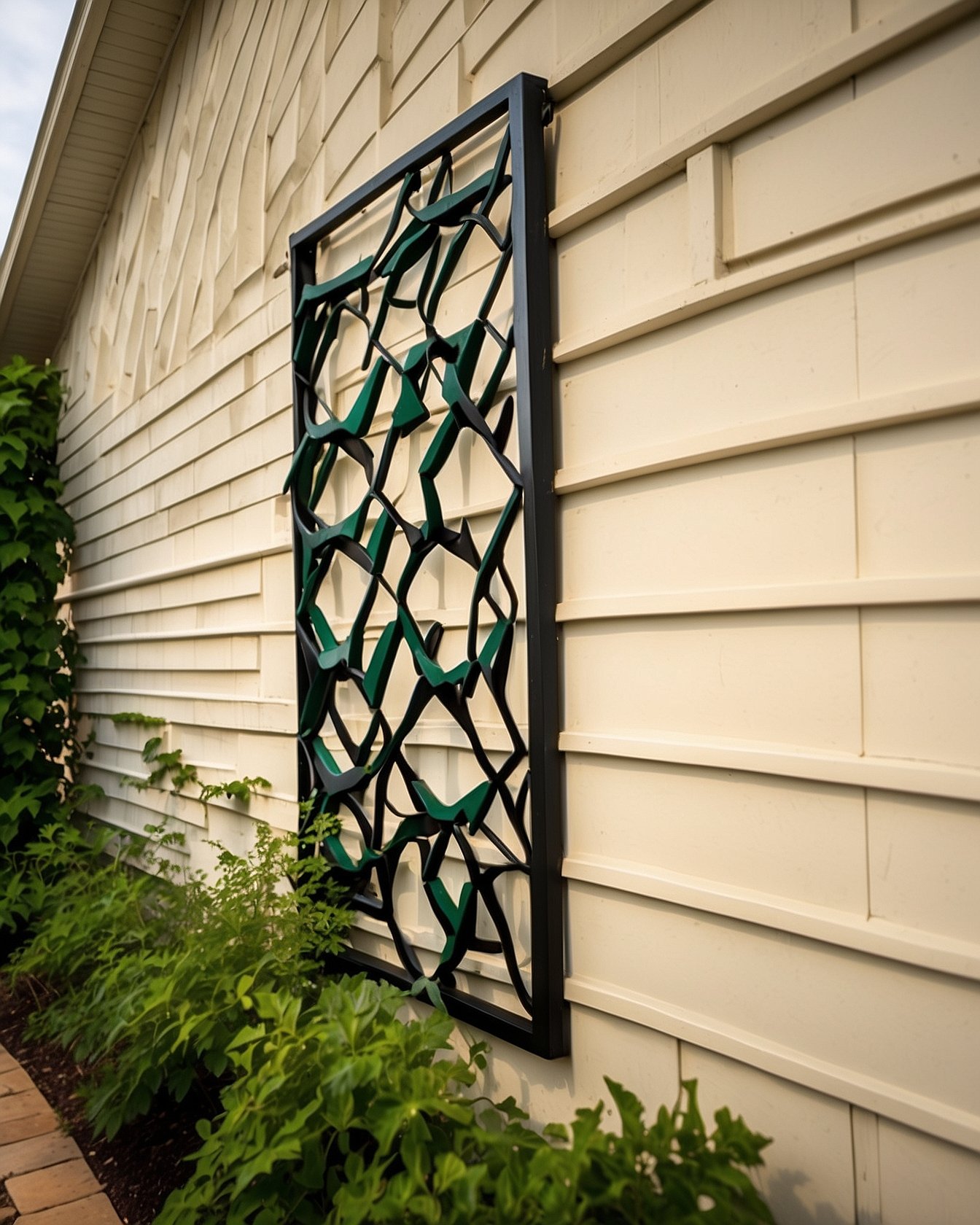 Modern black metal hexagon wall trellis panel for climbing vines