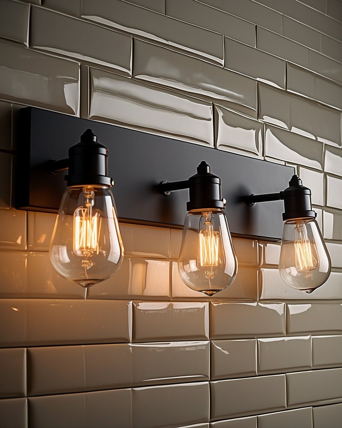 Warm white LED strip lighting creates ambient glow under vanity