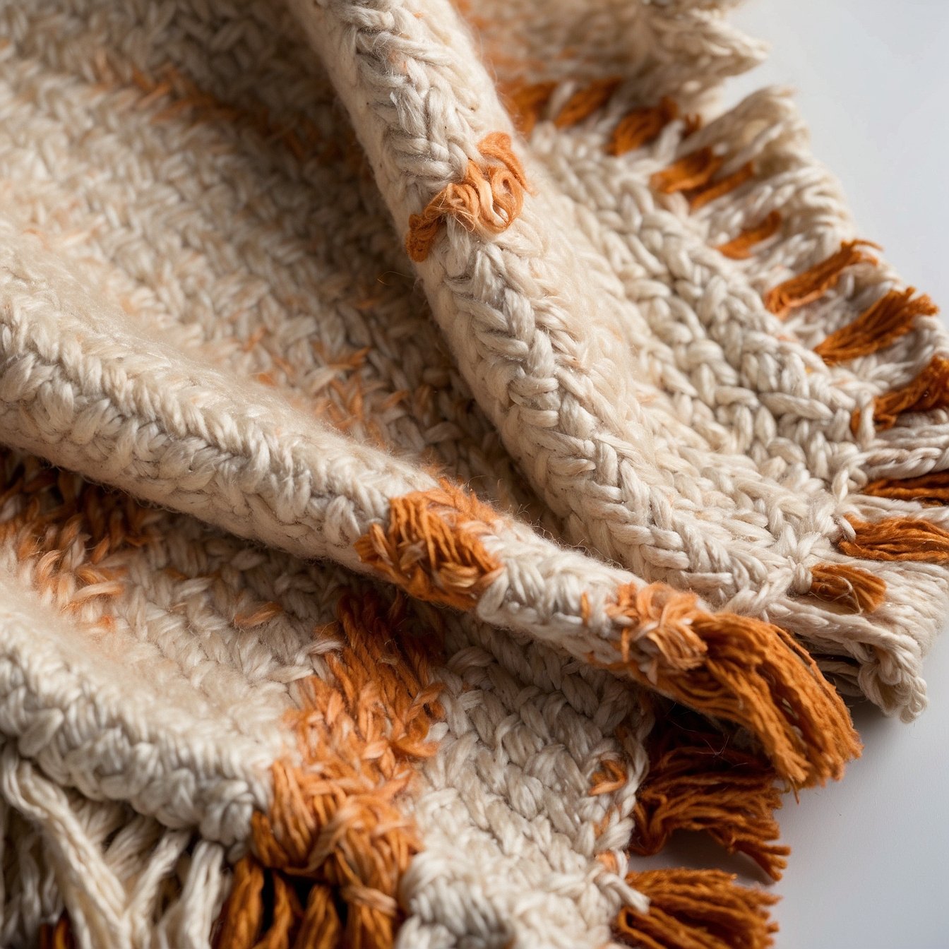 Sicotas chunky wool throw blanket in cream and rust
